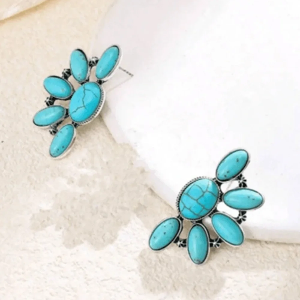 Turquoise Floral Silver Earrings
